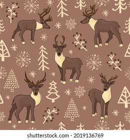 Christmas seamless pattern with deer