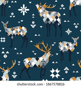 Christmas seamless pattern with deer. Background for design and decoration textile, covers, package, wrapping paper.