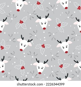 Weihnachten nahtlose Muster mit Hirschhintergrund, Wintermuster mit Hirsch und Heiligem. Tapete, Musterbefüllung, Wintergruß, Webseitenhintergrund, Weihnachten und Neues Jahr