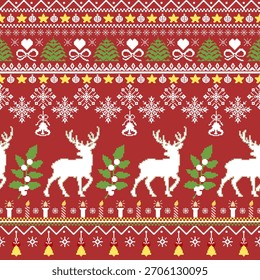 Natal padrão sem emenda com cortiça de cruz de veado e flocos de neve para férias de inverno cartão de saudação decoração de fundo