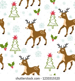 Christmas seamless pattern with deer on a white background. Vector illustration. Christmas seamless pattern with deer. 