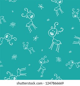 Christmas seamless pattern with deer on blue background.
