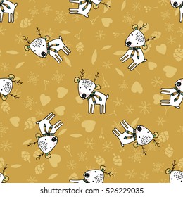 Christmas seamless pattern with deer on the gold background.Trend pattern for the design of textile,clothing and other.
