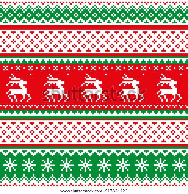 Christmas Seamless Pattern Deer Snowflake White Stock Vector (Royalty ...