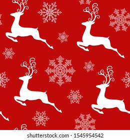 Christmas Seamless Pattern, Deer and Snowflakes Winter Surface Pattern, Winter Vector Repeat Pattern for Home Decor, Textile Design, Fabric Printing, Stationary, Packaging, Wall paper or Background
