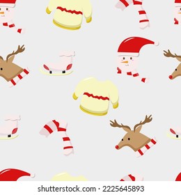 Weihnachten Nahtlose Muster mit Hirsch, Schneeschuhen, Schneemann und Schal, leicht zu bearbeiten
