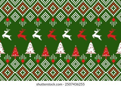 Christmas seamless pattern with deer and trees in a Nordic tribal design,perfect for festive decorations, vintage designs, and holiday-themed textiles,Traditional ethnic, geometric, ethnic,culture