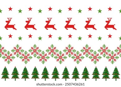 Christmas seamless pattern with deer and trees in a Nordic tribal design,perfect for festive decorations, vintage designs, and holiday-themed textiles,Traditional ethnic, geometric, ethnic,culture