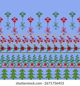 
Christmas seamless pattern with deer and trees in a Nordic tribal design,perfect for festive decorations, vintage designs, and holiday-themed textiles,Traditional ethnic, geometric, ethnic,culture