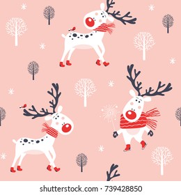 Christmas seamless pattern with deer. Vector illustration