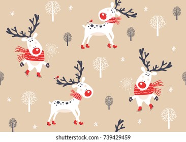 Christmas seamless pattern with deer. Vector illustration