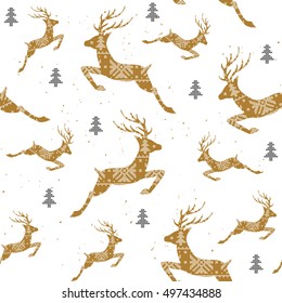 Christmas seamless pattern with deers. Deers The cross stitch. Decorative pattern. Vector illustration 