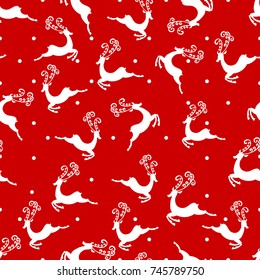 Christmas seamless pattern with deers. Vector illustration, Endless texture can be used for wallpaper, pattern fills, textile and paper design, web page, background, surface