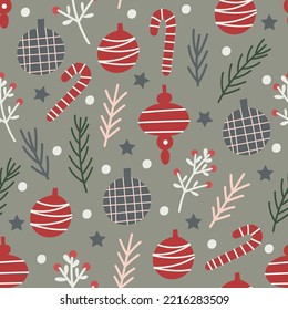 Christmas Seamless Pattern design with decor elements. Vector illustration.