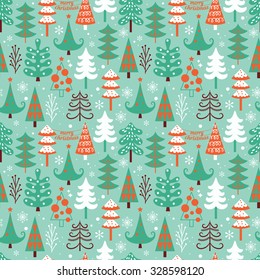 Christmas seamless pattern design with decorative trees. Vector illustration