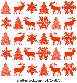 Christmas seamless pattern design - deer, snowflake and Christmas tree