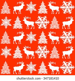 Christmas seamless pattern design - deer, snowflake and Christmas tree