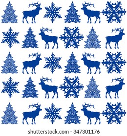 Christmas seamless pattern design - deer, snowflake and Christmas tree