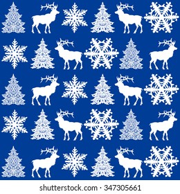 Christmas seamless pattern design - deer, snowflake and Christmas tree
