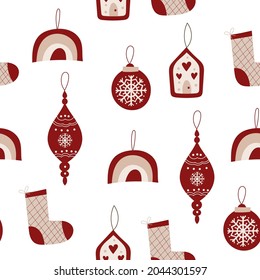 Diseño de patrones de Navidad sin fisuras con adornos. Ilustración vectorial.