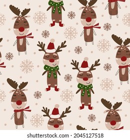 Christmas seamless pattern design with reindeer. Vector illustration.