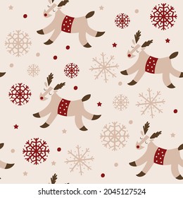 Christmas seamless pattern design with reindeer. Vector illustration.