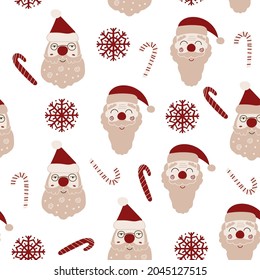 Christmas seamless pattern design with Santa Clauses. Vector illustration.