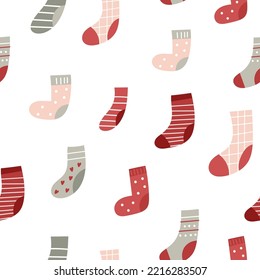 Christmas Seamless Pattern design with socks. Vector illustration.