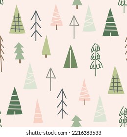 Christmas Seamless Pattern design with trees. Vector illustration.