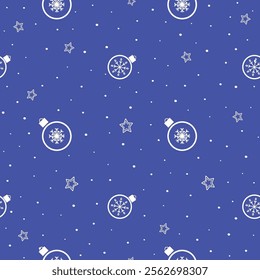 Christmas seamless pattern of different hanging balls. Christmas balls snowflakes greeting background