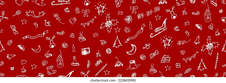 Christmas seamless pattern with different Christmas symbols. Gift wrap.