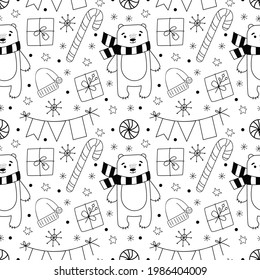 Christmas seamless pattern in doodle style. 