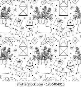 Christmas seamless pattern in doodle style. 