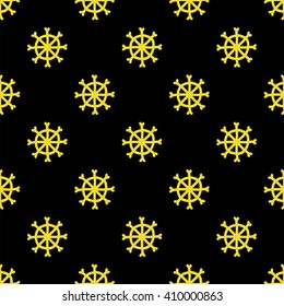 Christmas seamless pattern in Doodle style Golden snowflake. Paper products, wrapping paper, textiles on black colored background