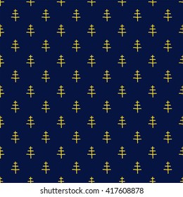Christmas seamless pattern in Doodle style Golden Christmas tree. Paper products, wrapping, textiles on blue colored background