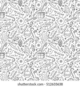 Christmas seamless pattern in doodle style.Hand drawn vector illustration.