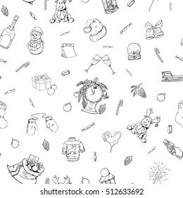 Christmas seamless pattern in doodle style.Hand drawn vector illustration.
