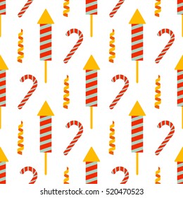 Christmas seamless pattern with doodle toys. Vector illustration.