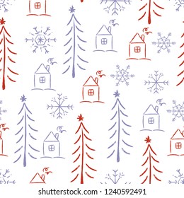 Christmas seamless pattern with doodles