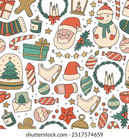 Christmas seamless pattern with doodles for wallpaper, wrapping paper, scrapbooking, stationary, backgrounds, digital paper, textile prints, etc. EPS 10