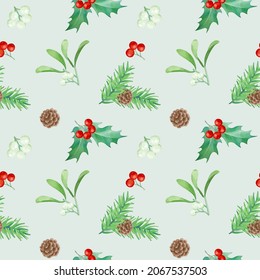 Christmas seamless pattern drawing watercolor. Vector template for new year design on light background.