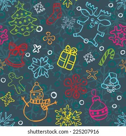 christmas seamless pattern of drawn by hand snowflakes and symbols for cards and backgrounds, vector eps 8