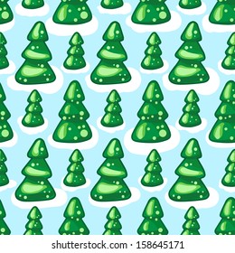 Christmas seamless pattern of the drawn fir trees on snow. Vector illustration for your design background