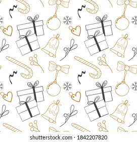 Christmas seamless pattern. Elegant background. Hand drawn doodle elements. Vector stock illustration. 