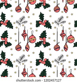 Christmas seamless pattern with elements drawn in doodle style. Very good choise for wrapping paper or some textures for your design