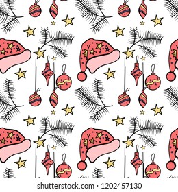Christmas seamless pattern with elements drawn in doodle style. Very good choise for wrapping paper or some textures for your design