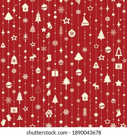Christmas Seamless Pattern With Christmas Elements On Red Background