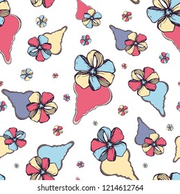 Christmas seamless pattern with elements of traditional decor - sweet color cookies with bows on a white background