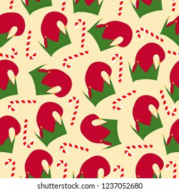 Christmas seamless pattern with elf hats. For christmas backgroud or paper wrapping