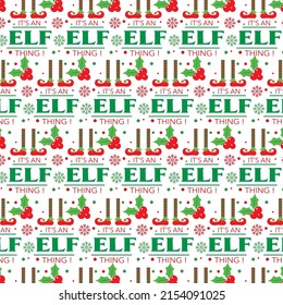 Christmas seamless pattern with elf legs and berry leaf